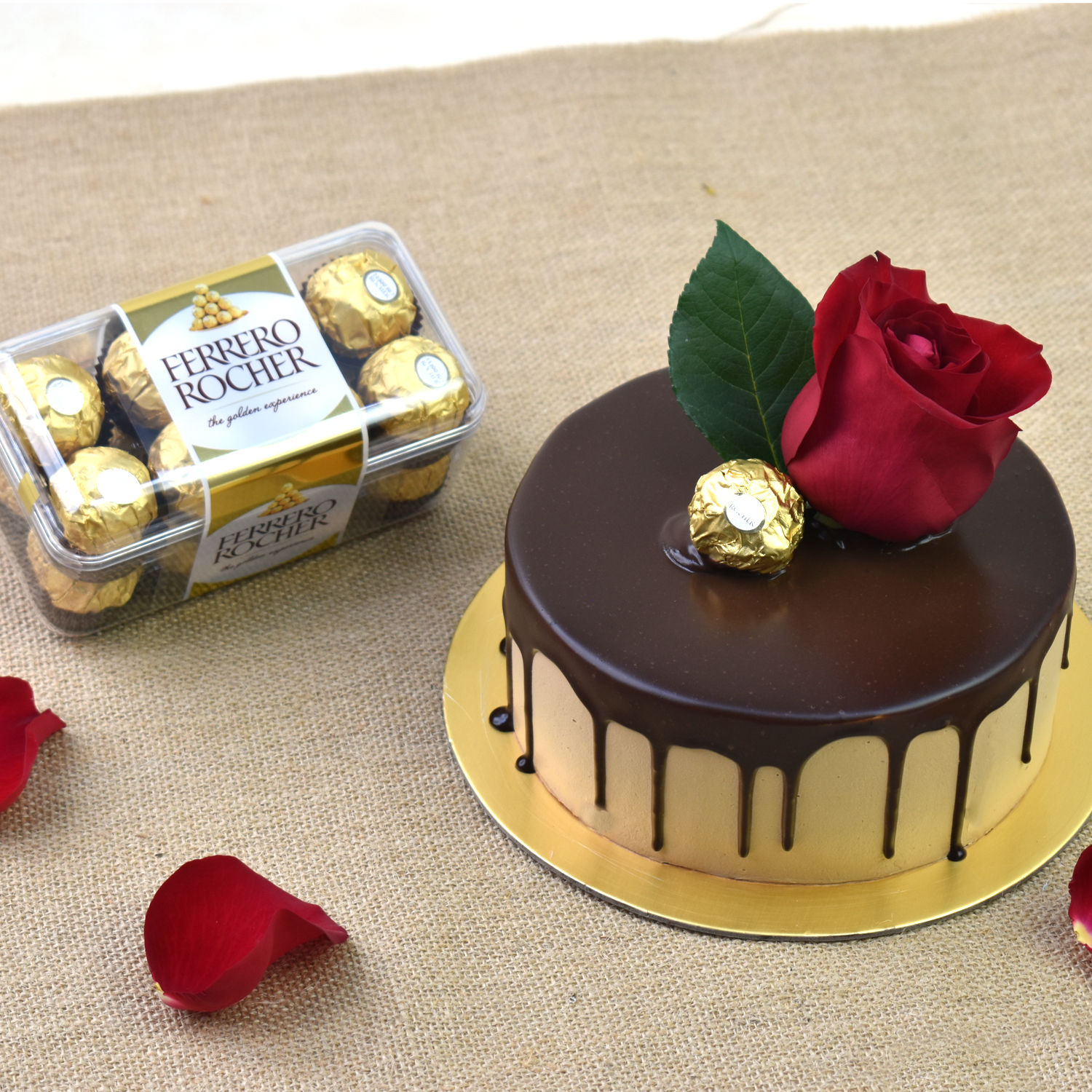 Online Half Kg Chocolate Delight Cake And Ferrero Rocher Gift Delivery