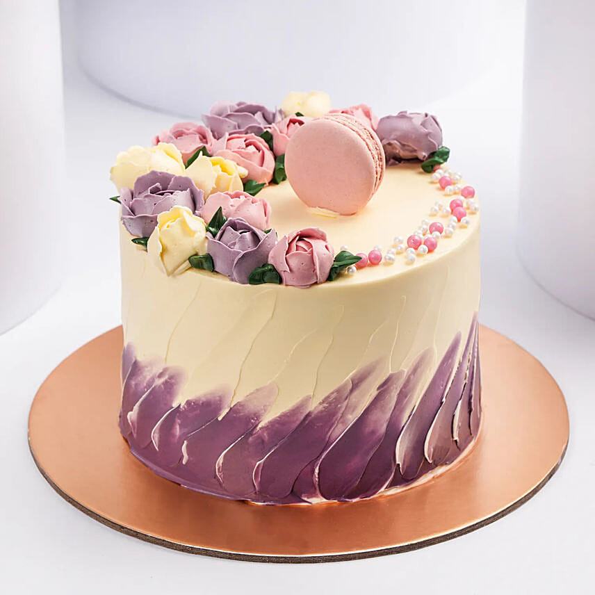 Flowers And Macaroon Chocolate Cake: Gift Delivery Bahrain