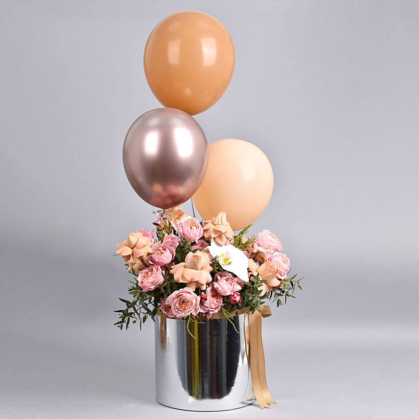 Flowers And Balloons in Silver Box: Flower Delivery Jordan