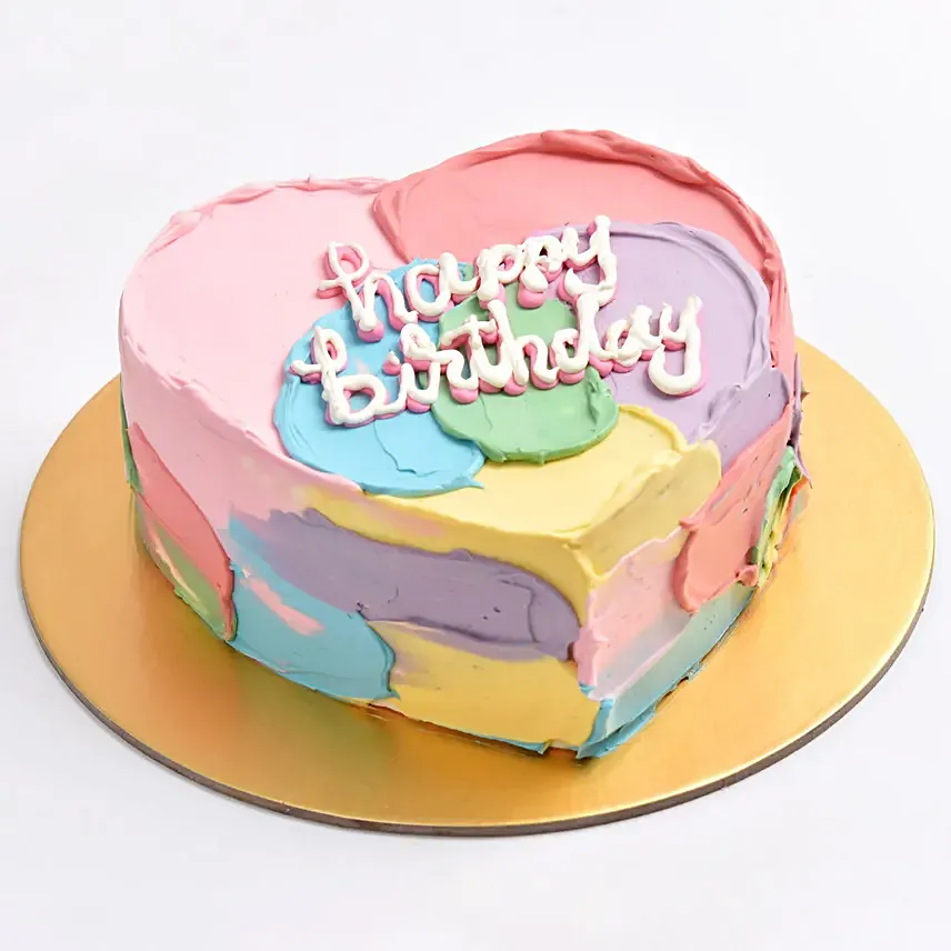 Colorful Heart Shaped Birthday Cake: 