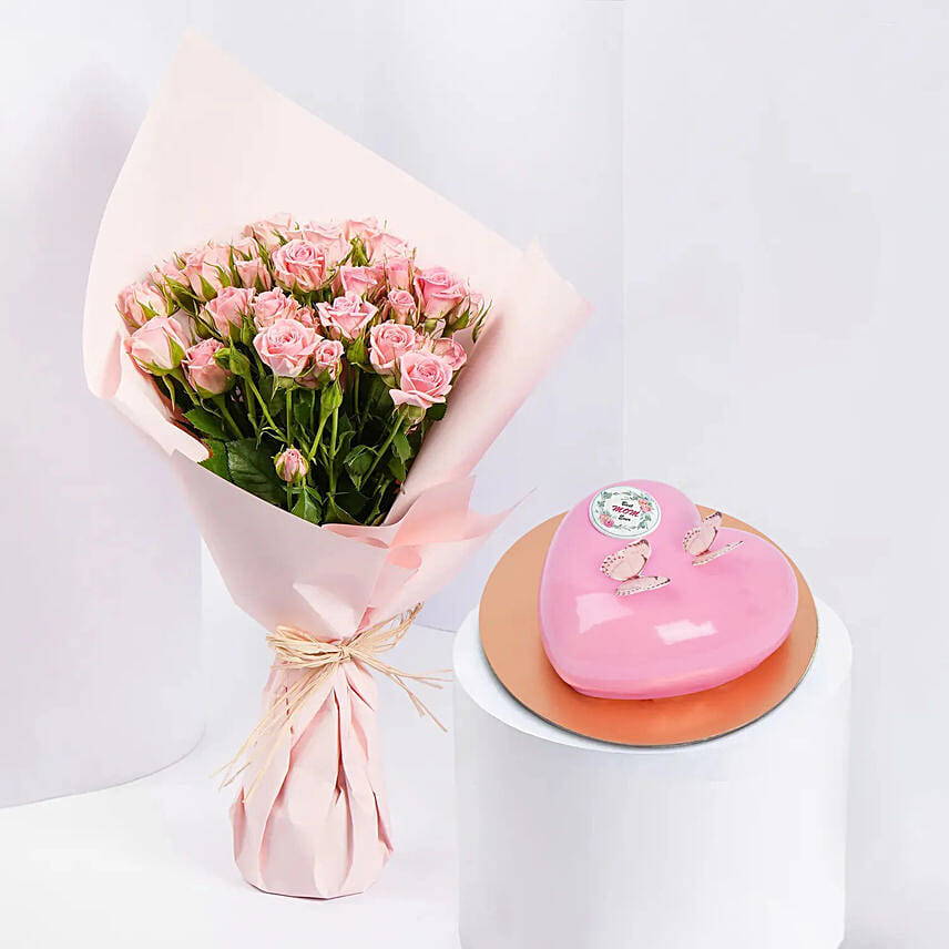 Pink Spray Roses And Cake: 