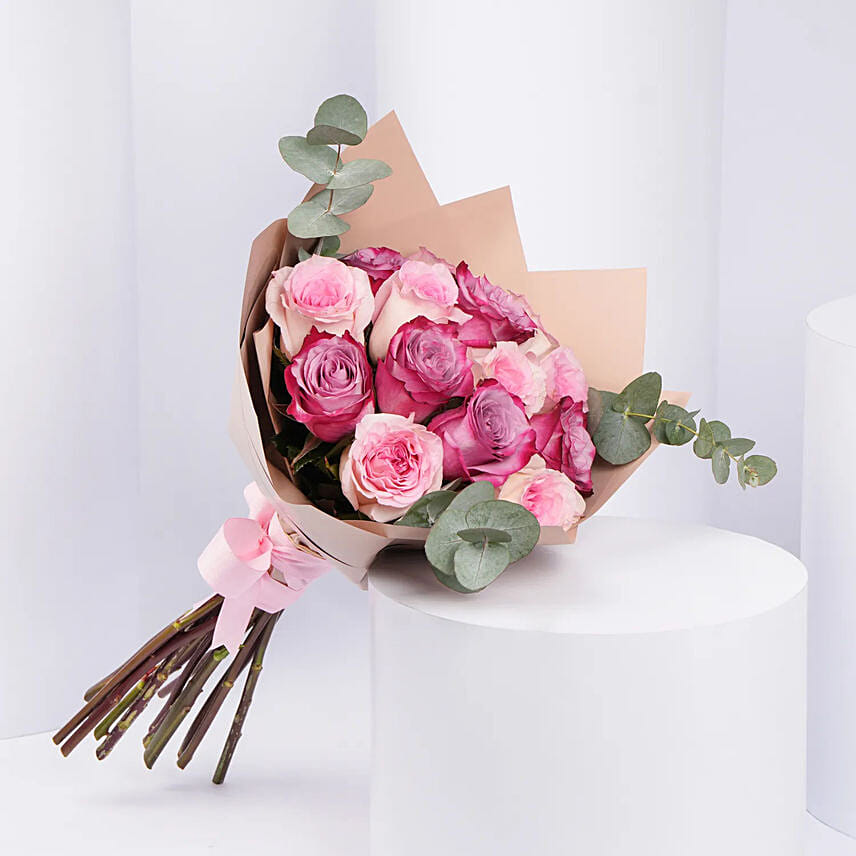 6 Purple and 6 Pink Roses Bouquet: Gifts in Kuwait