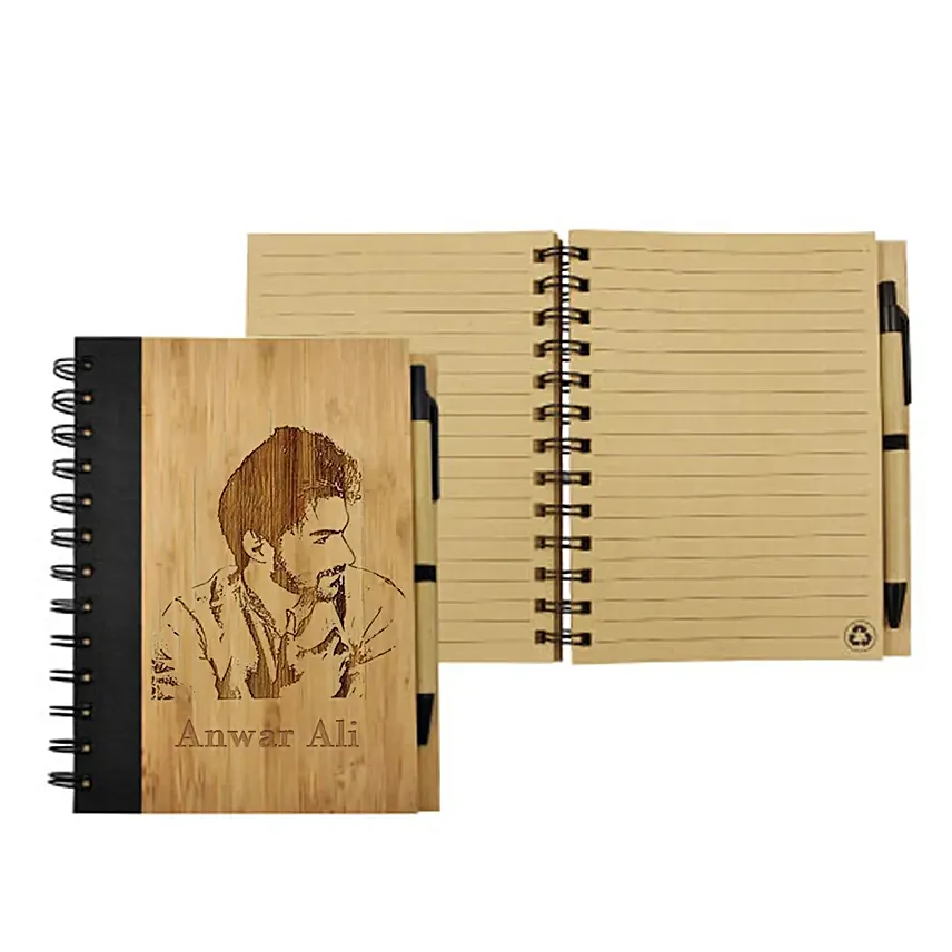 Photo Engraved Bamboo Notebook With Pen: Gifts Offers