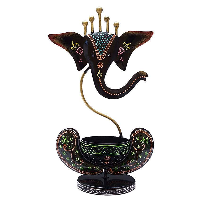 Multicolor Iron Ganesha Tea Light Candle Stand