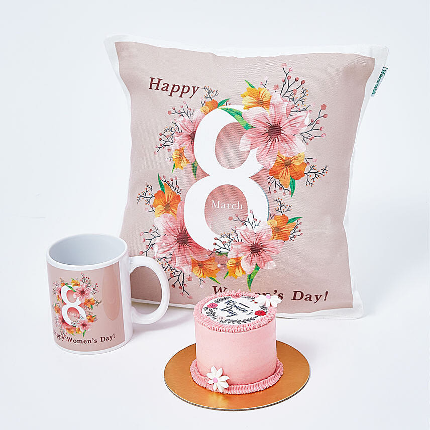 Womens Day Cushion Mug n Cake Combo: Women's Day Cakes