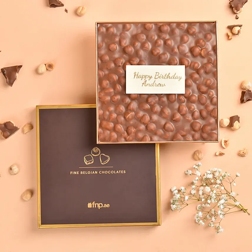 Birthday Message Macadamia Nuts Milk Chocolate Slab: Personalised Chocolates