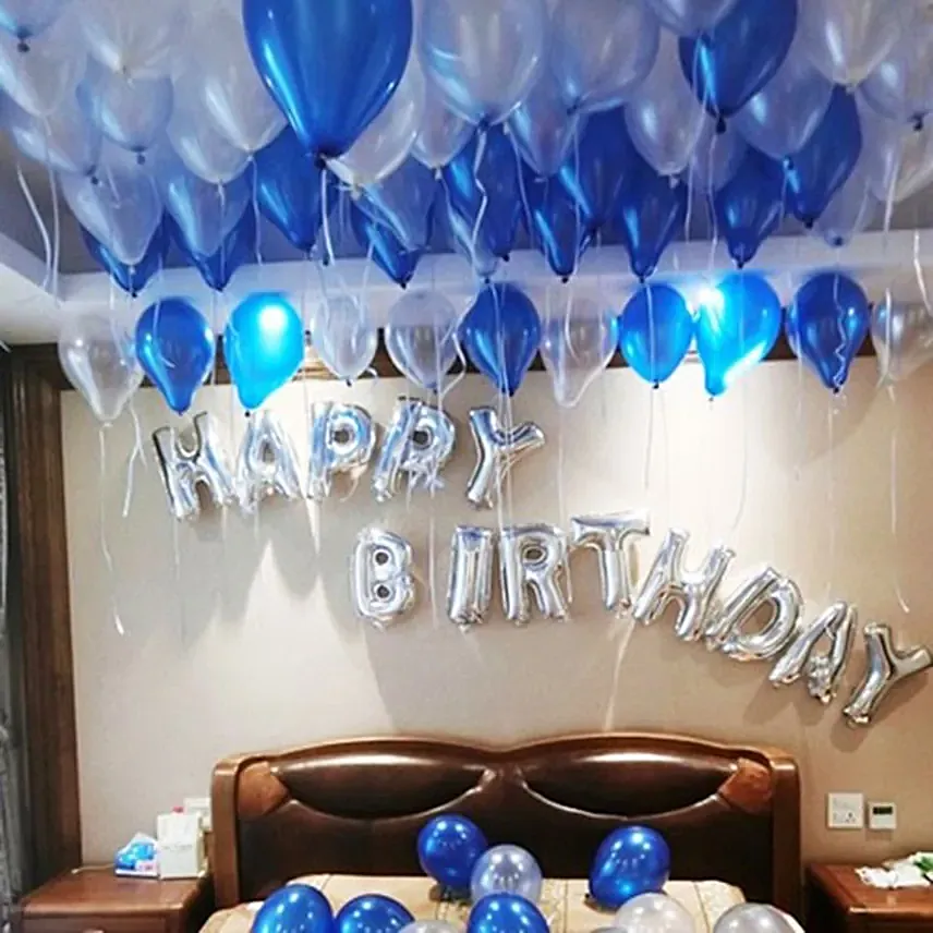 Happy Birthday Blue and Silver Balloon Decor: Order Anniversary Party Supplies