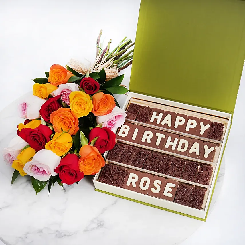 Multicolor Roses n Birthday Chocolates: Flower Bouquets