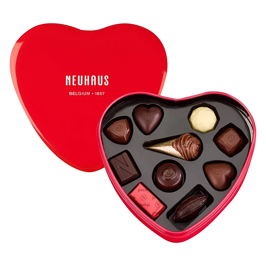 Neuhaus Red Metal Heart Box 10 Chocolates: Hug Day Gifts