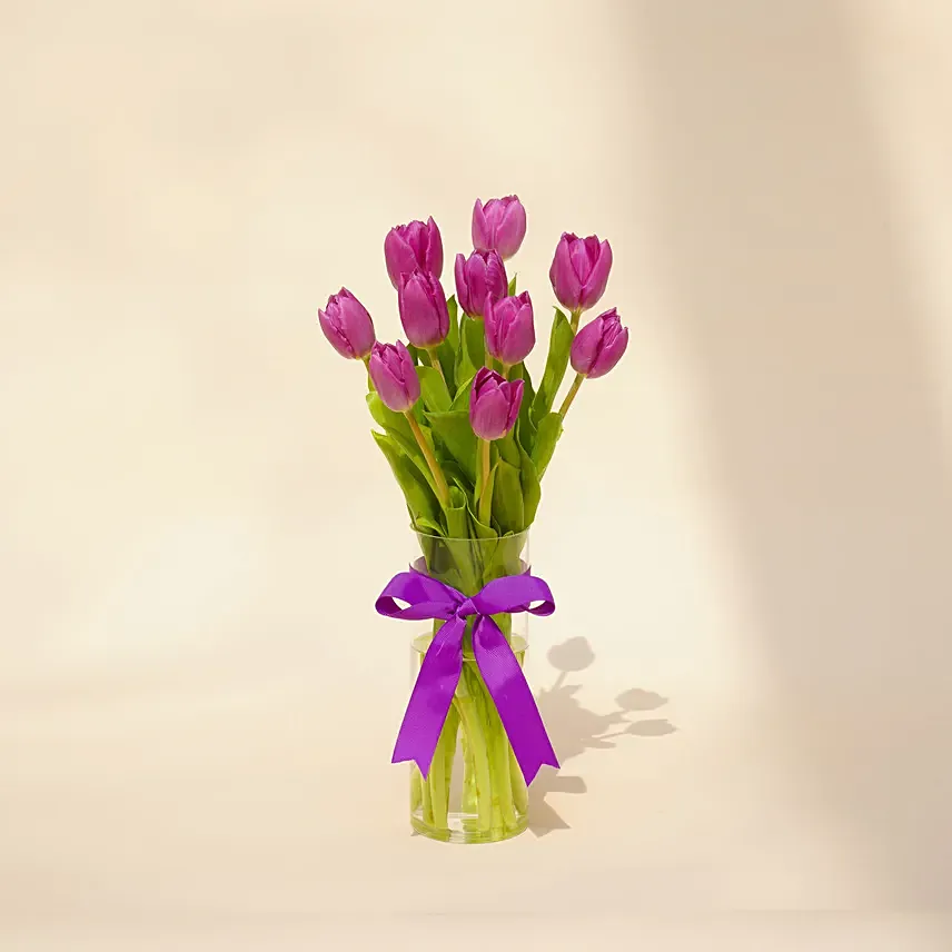 Purple Tulip Arrangement: Mothers Day Flowers 2024