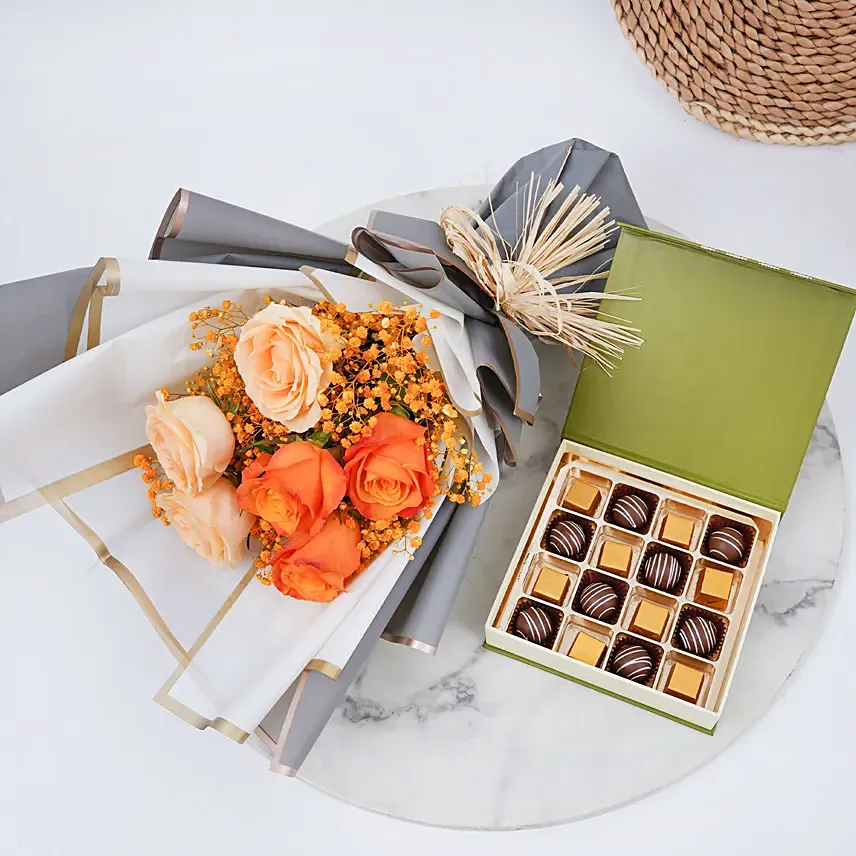 Roses Bouquet with Mix Chocolates Box: Women's Day Gifts