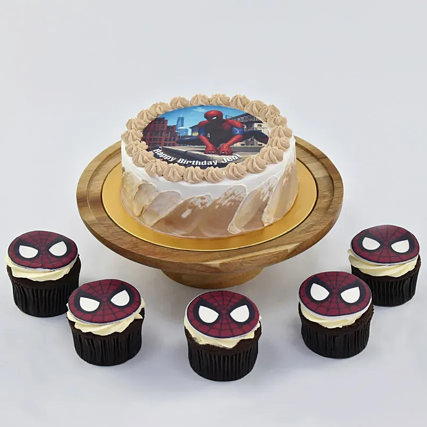 Spiderman Birthday Cake With Cupcakes: 