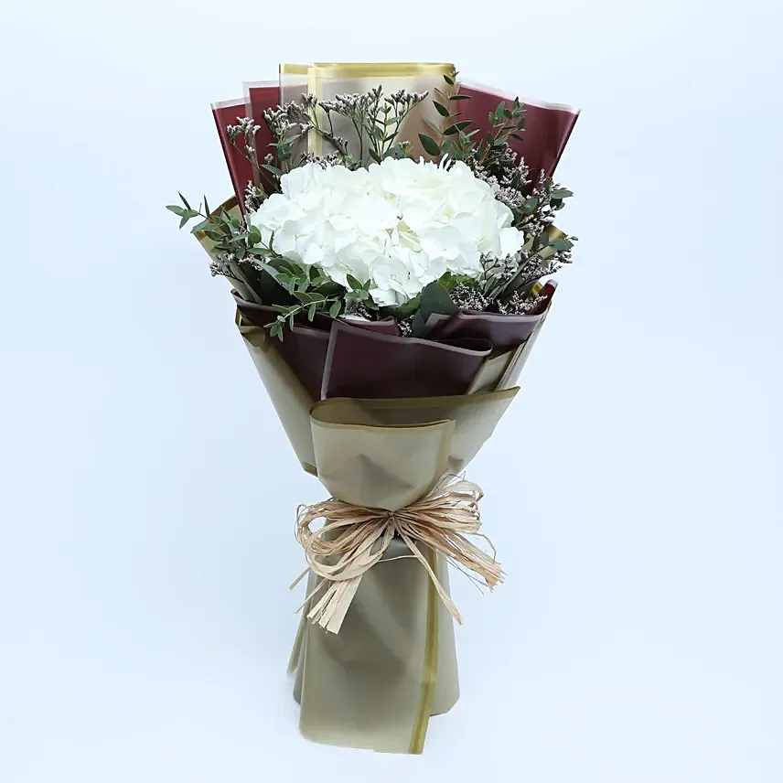White Hydrangea Bouquet: Birthday Flowers to Ras Al Khaimah