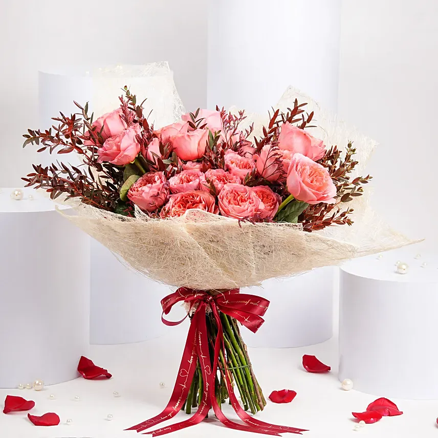 24 Coral Garden Roses Bouquet: Valentines Day Gifts