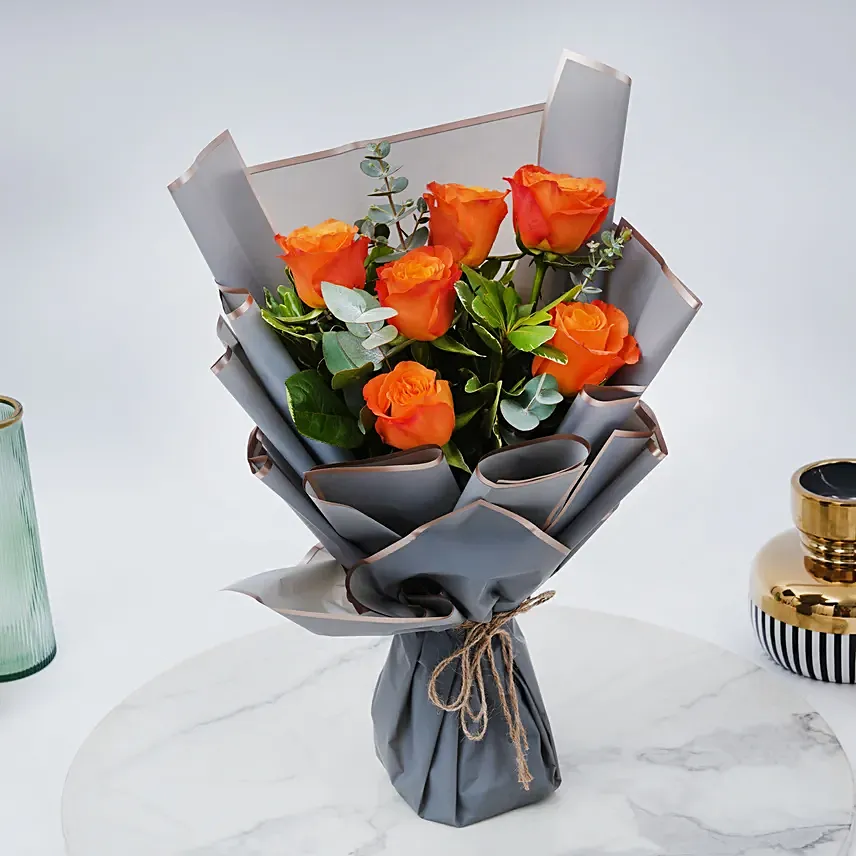 Bouquet Of Orange Roses: One Hour Delivery Flowers