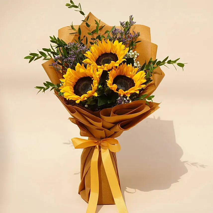 Mesmerising Sunflowers Beautifully Tied Bouquet: Sunflower Bouquets