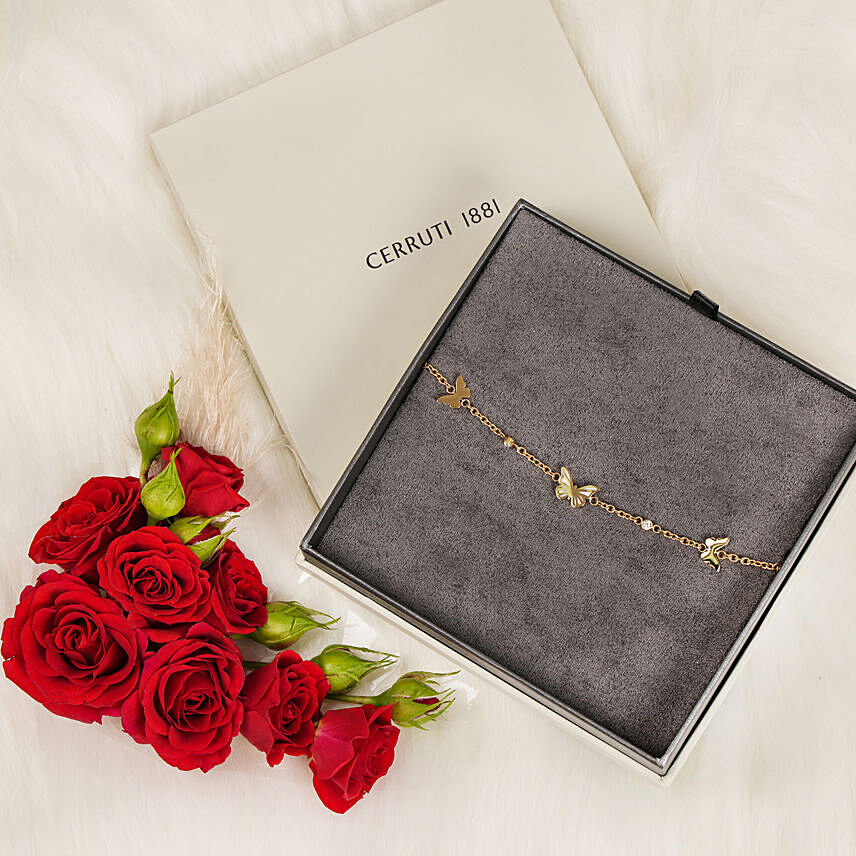 Cerruti 1881 Butterfly Bracelet with Red Roses: 