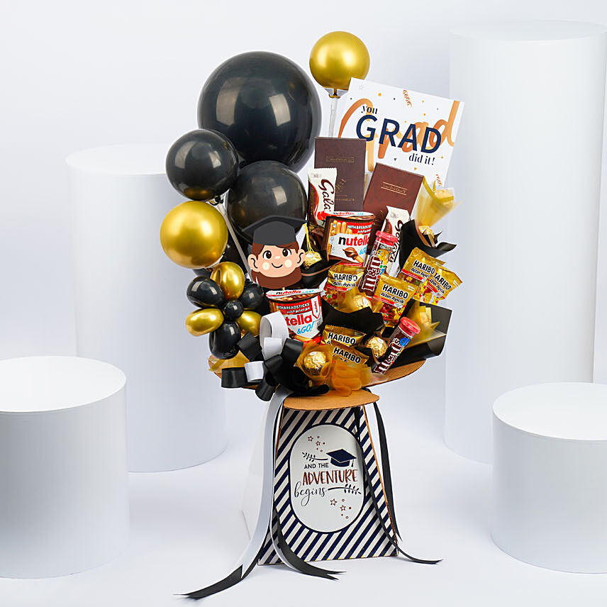 Graduation Congrats For Girls With Chocolates And Balloons: Graduation Gift Hampers