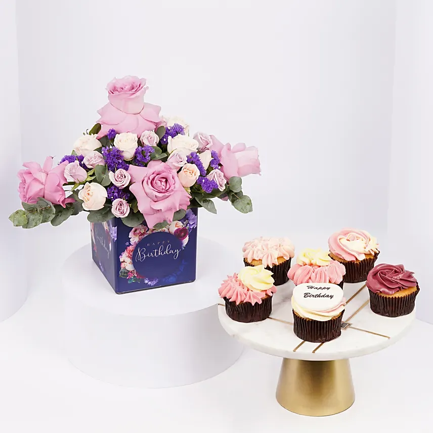 Birthday Roses with Yummy Cupcakes: 