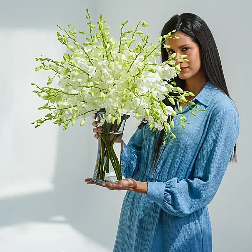 White Orchid Arrangement: Flowers for Groom