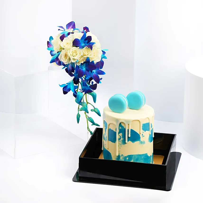 Chocolate Cake And Flower In Premium Box: Fathers Day Flowers & Cakes
