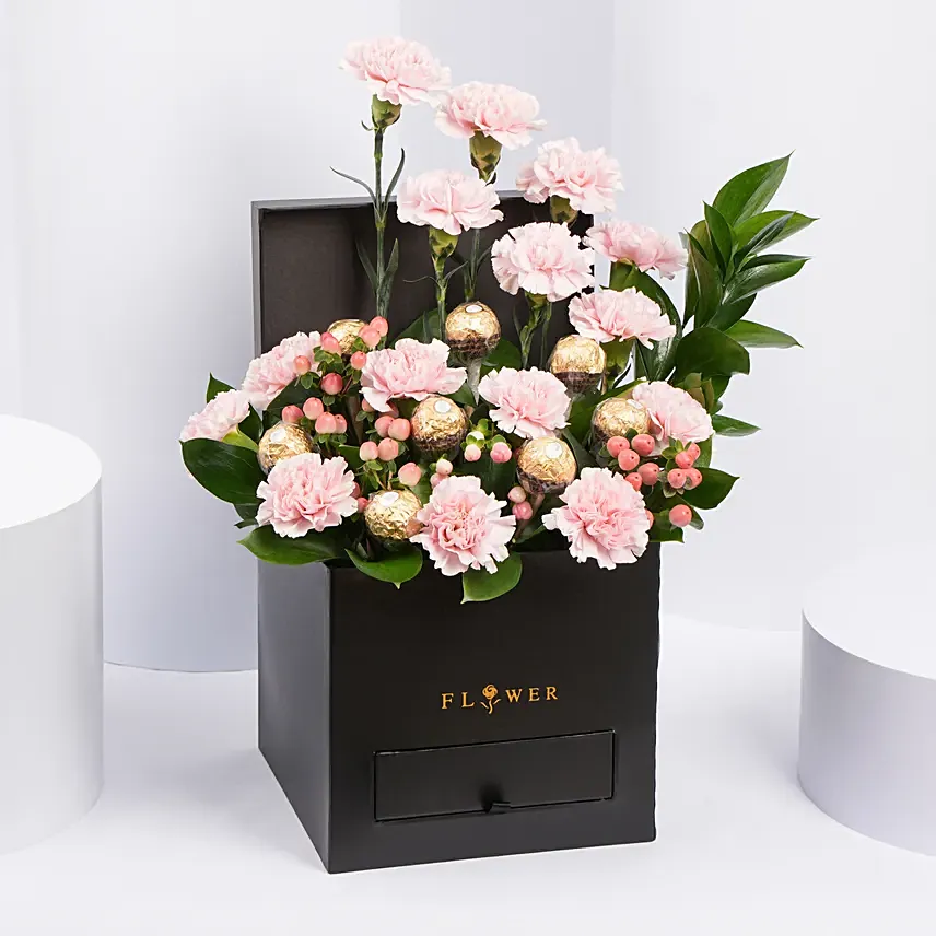 Affairs of Hearts Arrangement: Flowers & Chocolates for Mothers Day