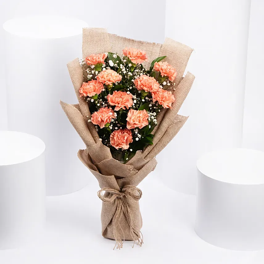 Lovely Orange Carnations Bouquet: Personalised Combos For Birthday