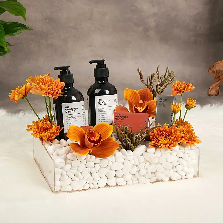 Groomed Man Hair Care Gift with Flowers: 