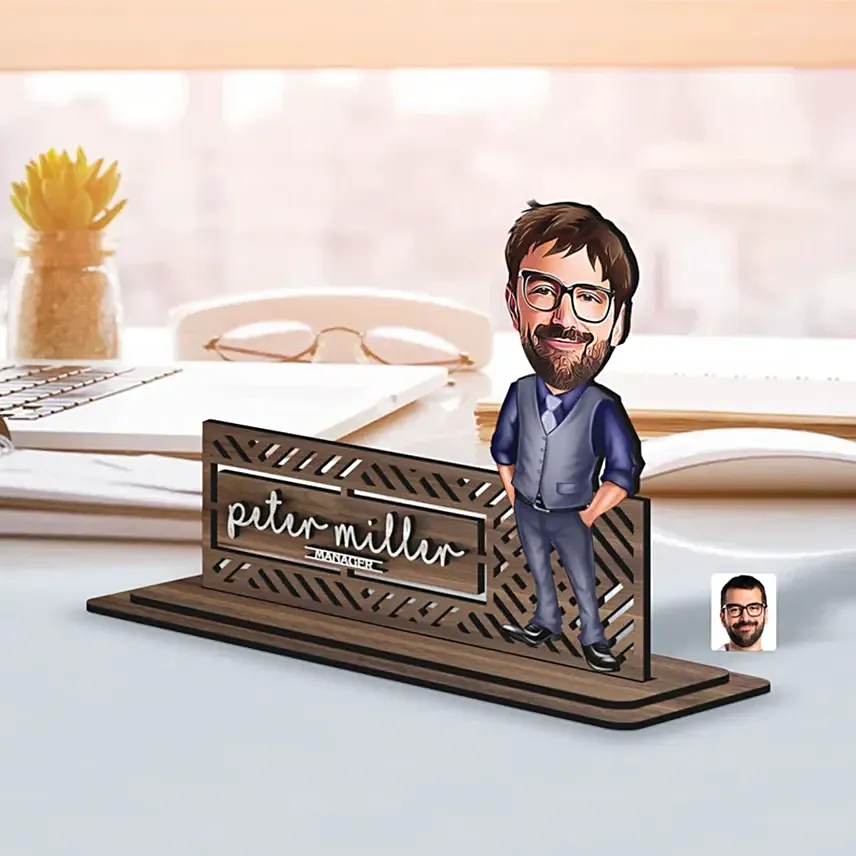 Personalized Name Plate with Caricature: Boss Day Gift Ideas