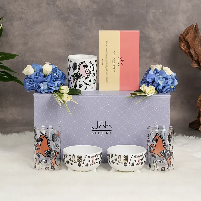 Elegant Gift Box with Playing Cards Bowl Candle N Glass: 