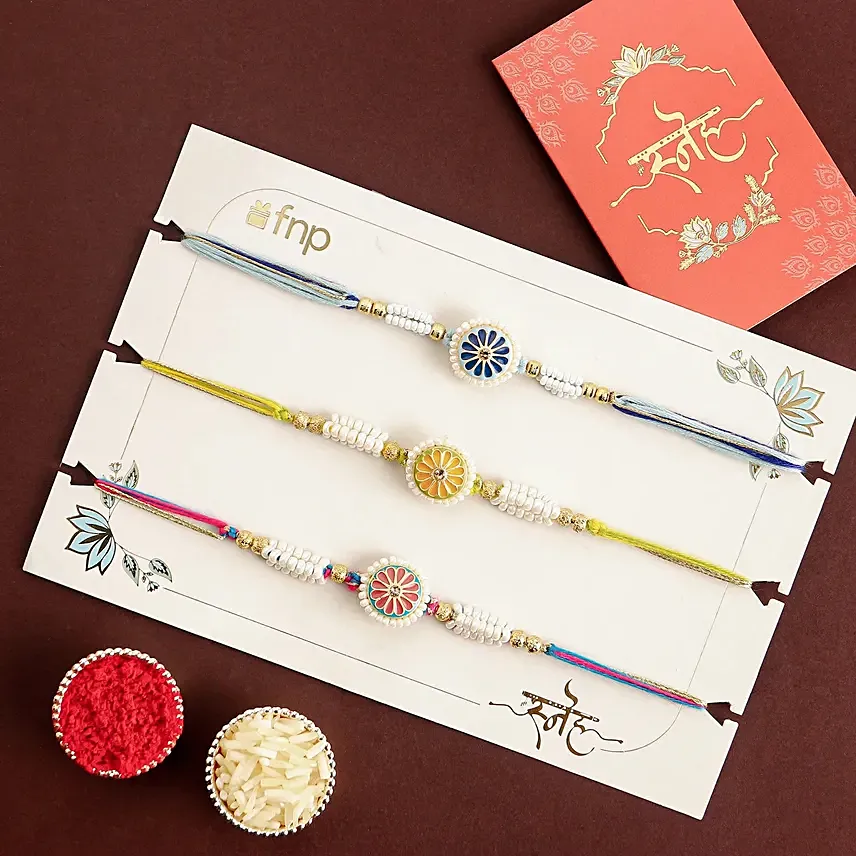 Floral Heritage Round Rakhi Set of 3: Buy Rakhi in Dubai