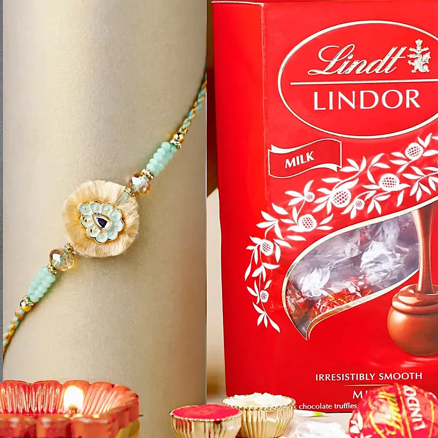 Artisan Affection Ethnic Rakhi N Lindt Mini Balls: Rakhi Gift for Brother