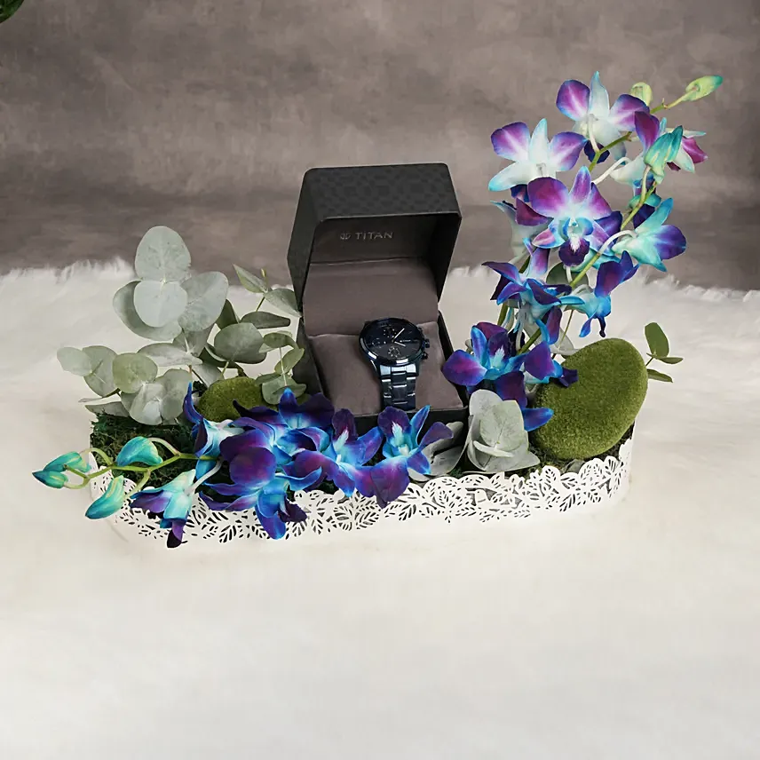 Titan Watch Blue Dial, Flowers for Him: Men's Watches