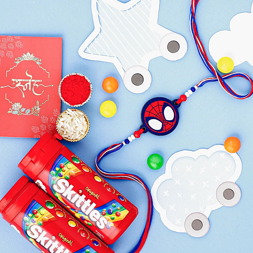 Spider Web Rakhi For Kids N Skittles Fun: Cartoon Rakhi