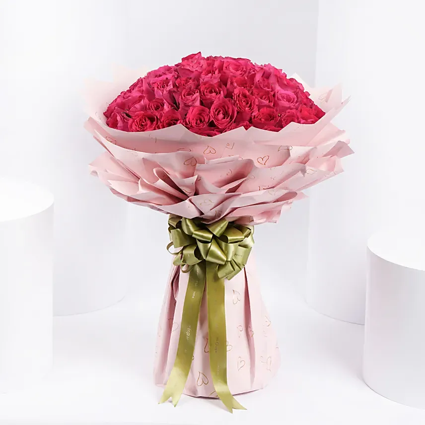 Majestic 50 Dark Pink Roses: Get Well Soon Flowers