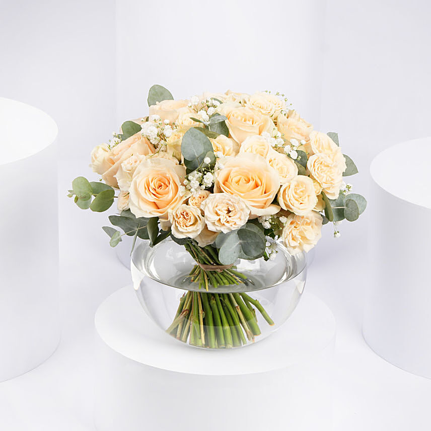 Peach Roses Table Centerpiece Flowers: Table Centerpieces