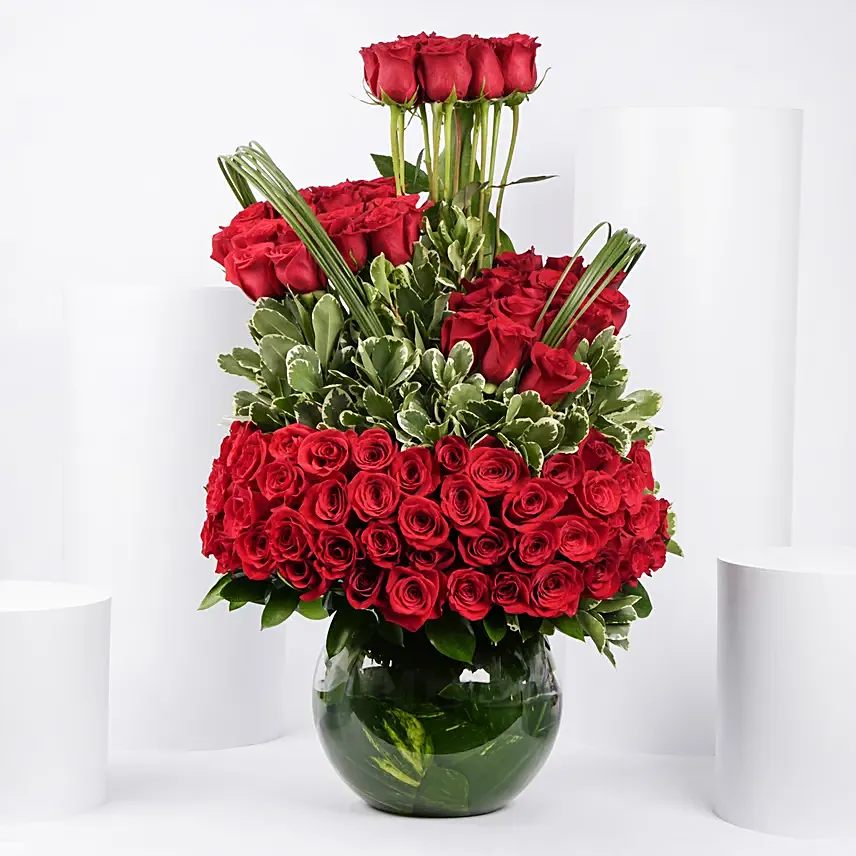 80 Perfect Roses in a Bowl: Red Flowers Bouquets