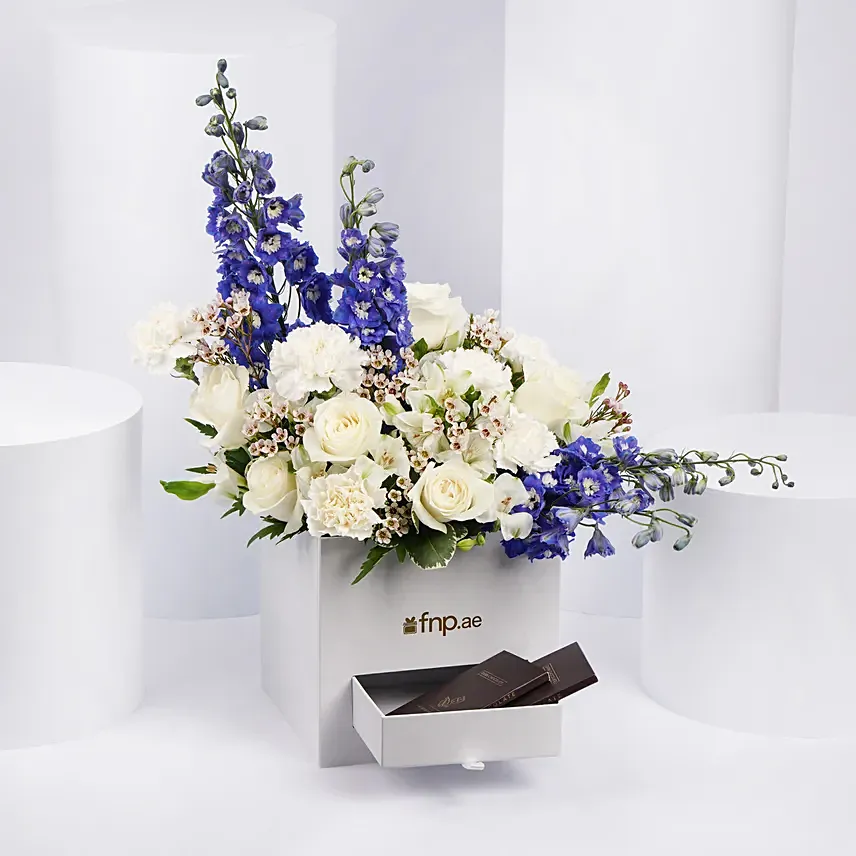 Blue and White Blooms Basket: Anniversary Basket Arrangements