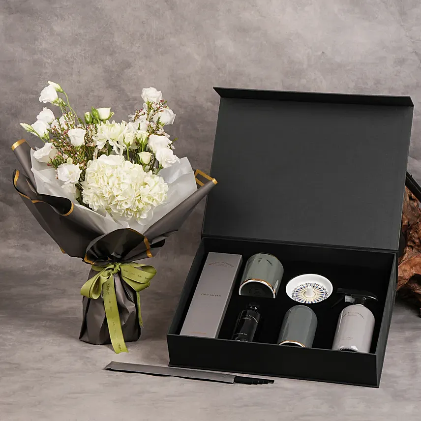 Wallace & Co Oud Amber Fuxury gift set with flowers: 