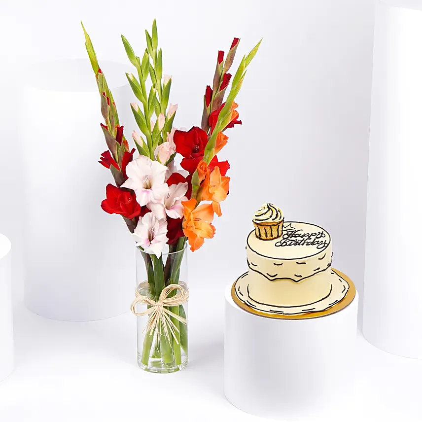 Birthday Cake with Gladiolus: 