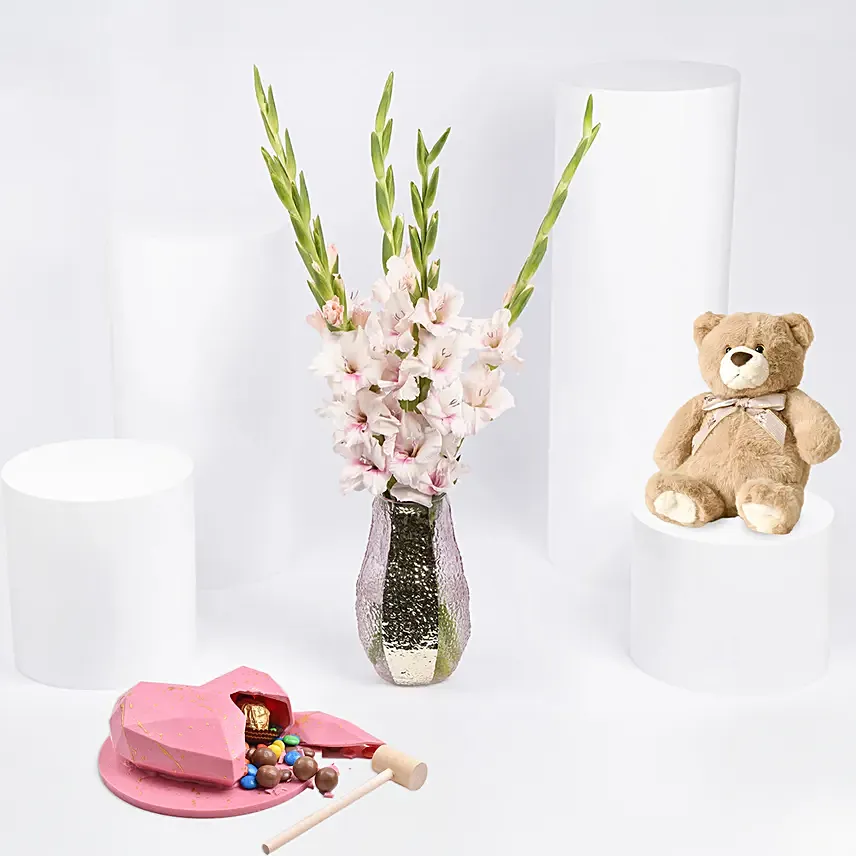 Celebration Combo Flower Teddy N Pinata Chocolate: Birthday Flowers & Teddy Bears