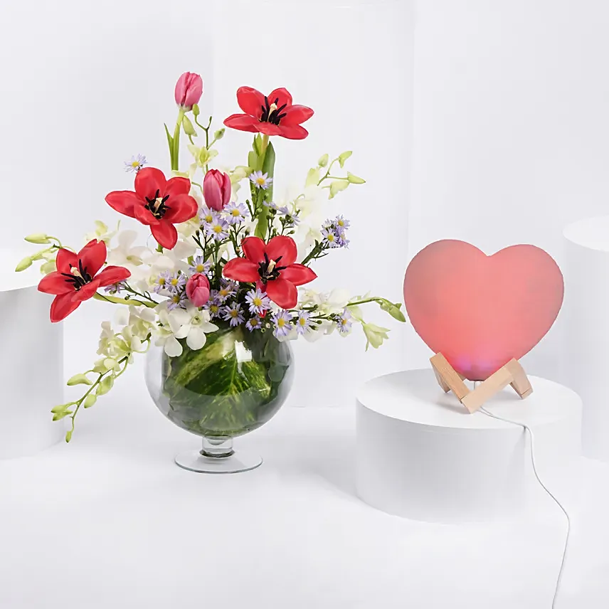 Flower Garden With Heart Shape Lamp: New Arrival Combos