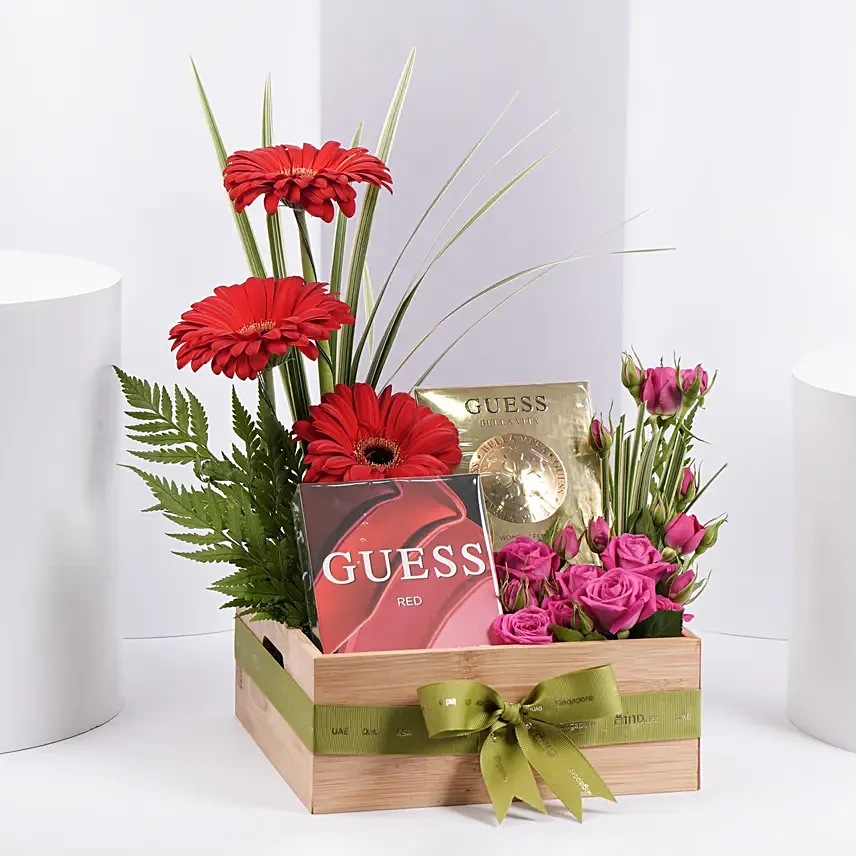 Guess Bella Vita Edp & Mini Red Lip Kit Gift Tray For Her: Guess Perfumes N Makeup Kit