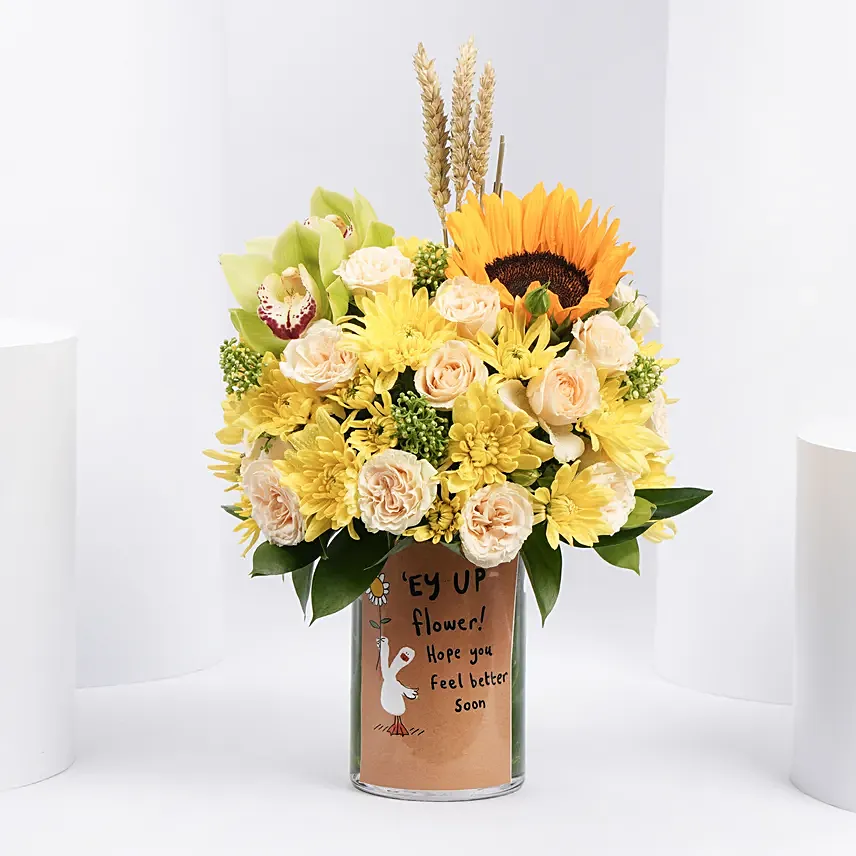 Get Well Soon Message Flowers Arrangement:  Sunflower Bouquets