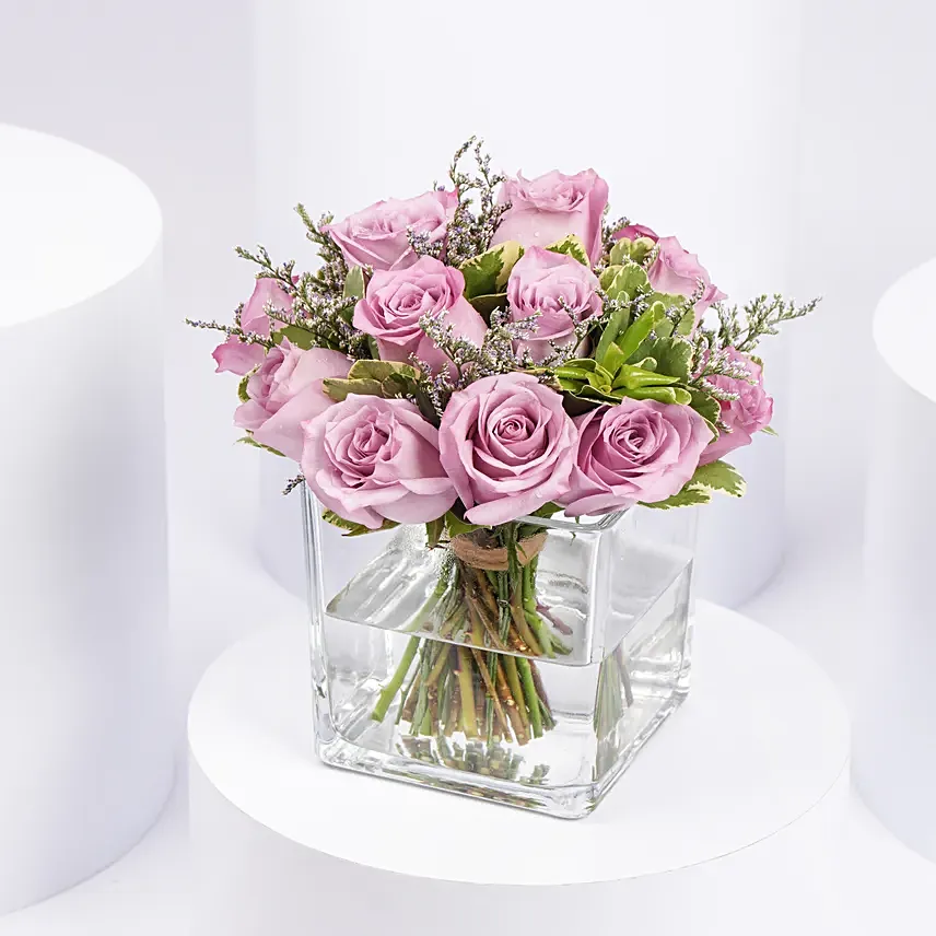 Vase Of Royal Purple Roses: Table Centerpieces