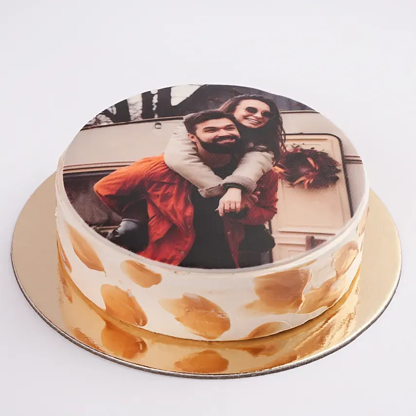 caramel Anniversary Photo Cake 500gm: Anniversary Photo Cakes