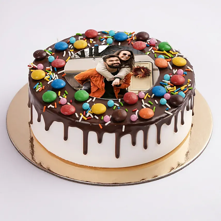 Chocolate Drip MNM Photo Cake For Anniversary: 1st Wedding Anniversary Gifts