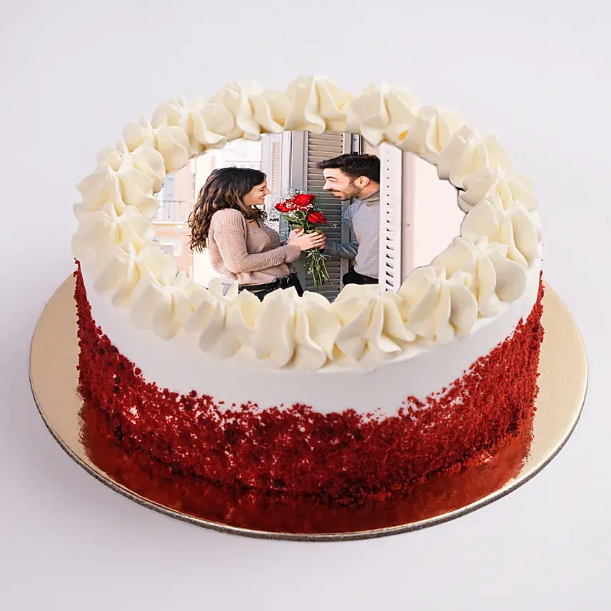 Velvety Photo Cake For Anniversary: Red Velvet Cake