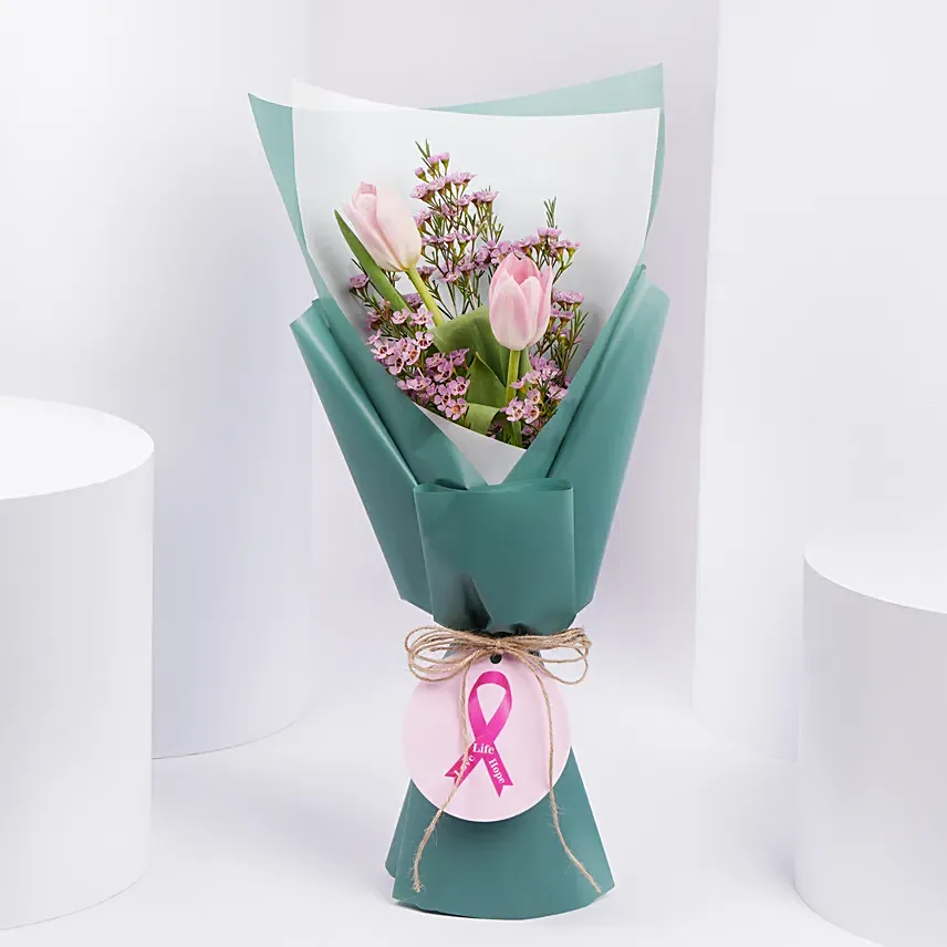 Tulips Bouquet Pink RIbbon Month: Breast Cancer Gifts