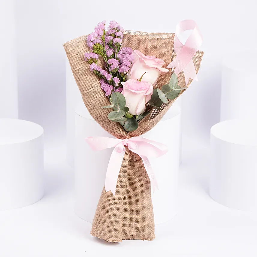 Pink Ribbon Rose Bouquet: Breast Cancer Awareness Gifts